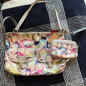 Coach Floral Print Shoulder Bag with Gold Hardware